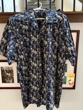 Favant Navy Floral Pineapple Short-Sleeve Button-Down Hawaiian Shirt